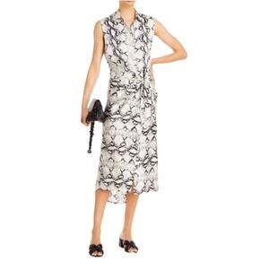 AQUA Snakeprint Black & White Side Tie Midi Shirt Dress Women’s Size XS